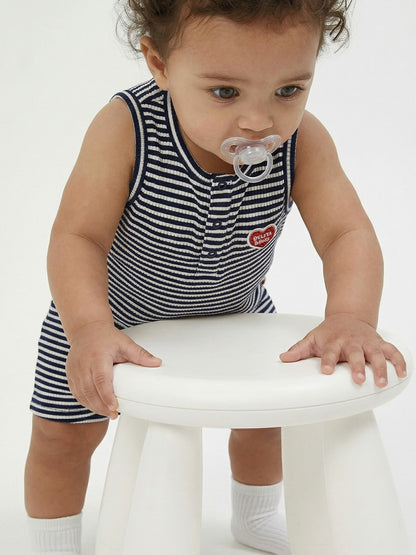 BABY Navy BB Heart Stripe Sleeveless Jumpsuit