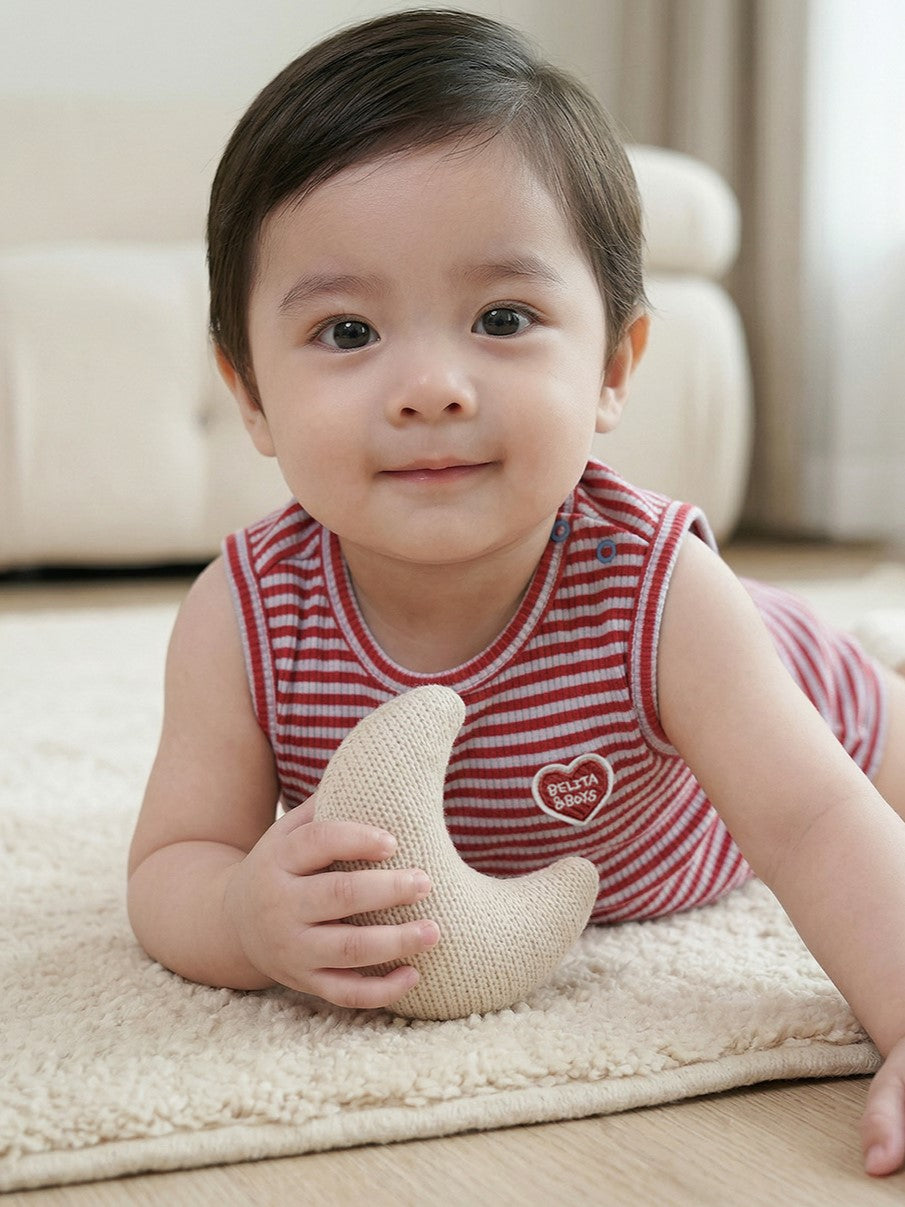 [BABY SET] Red BB Heart Stripe Sleeveless Shorts