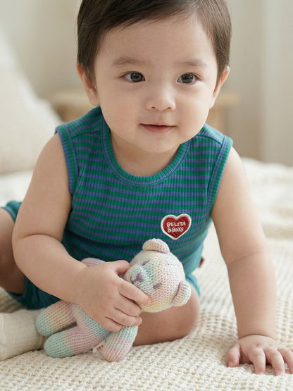 [BABY SET] Green BB Heart Stripe Sleeveless Shorts