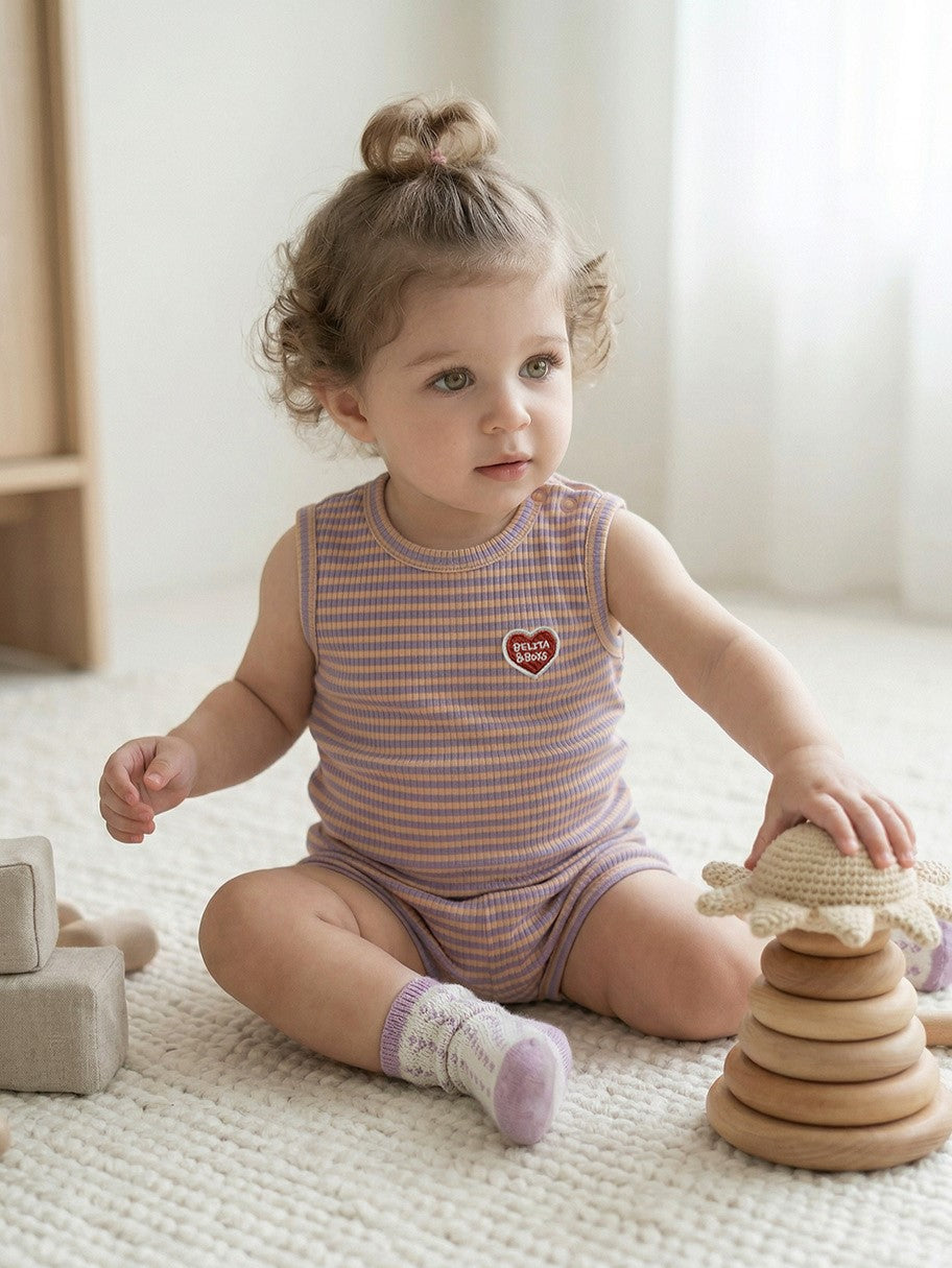 [BABY SET] Violet BB Heart Stripe Sleeveless Shorts
