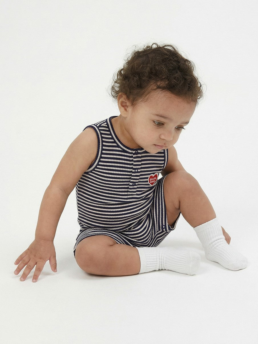 BABY Navy BB Heart Stripe Sleeveless Jumpsuit