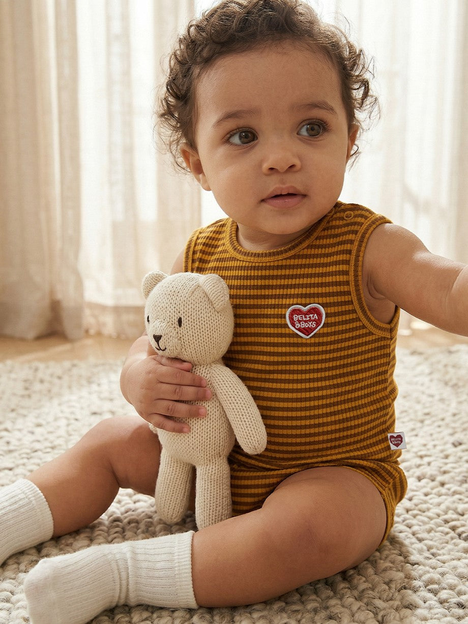[BABY SET] Brown BB Heart Stripe Sleeveless Shorts