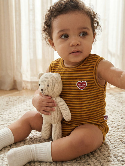 [BABY SET] Brown BB Heart Stripe Sleeveless Shorts