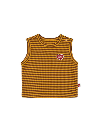 [BABY SET] Brown BB Heart Stripe Sleeveless Shorts