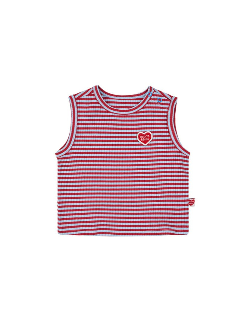 [BABY SET] Red BB Heart Stripe Sleeveless Shorts