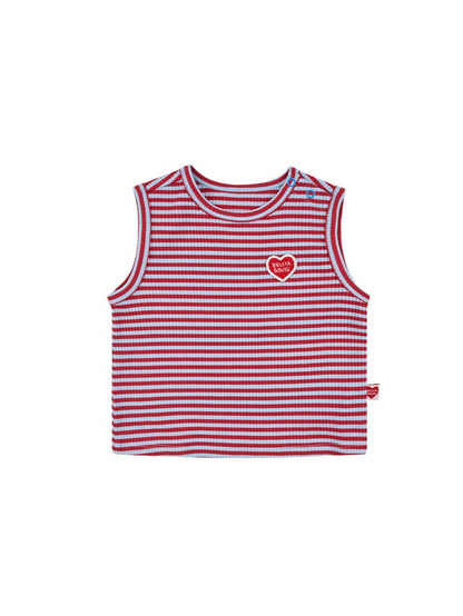 [BABY SET] Red BB Heart Stripe Sleeveless Shorts