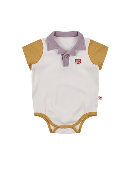 BABY Cream BB Heart Color Block Waffle Short Collar Bodysuit (Copy)