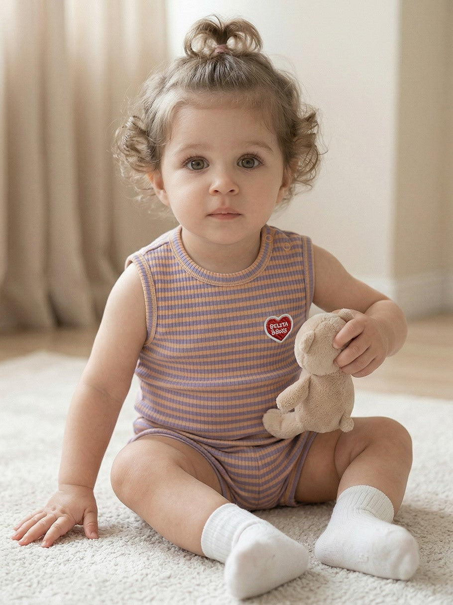 [BABY SET] Violet BB Heart Stripe Sleeveless Shorts