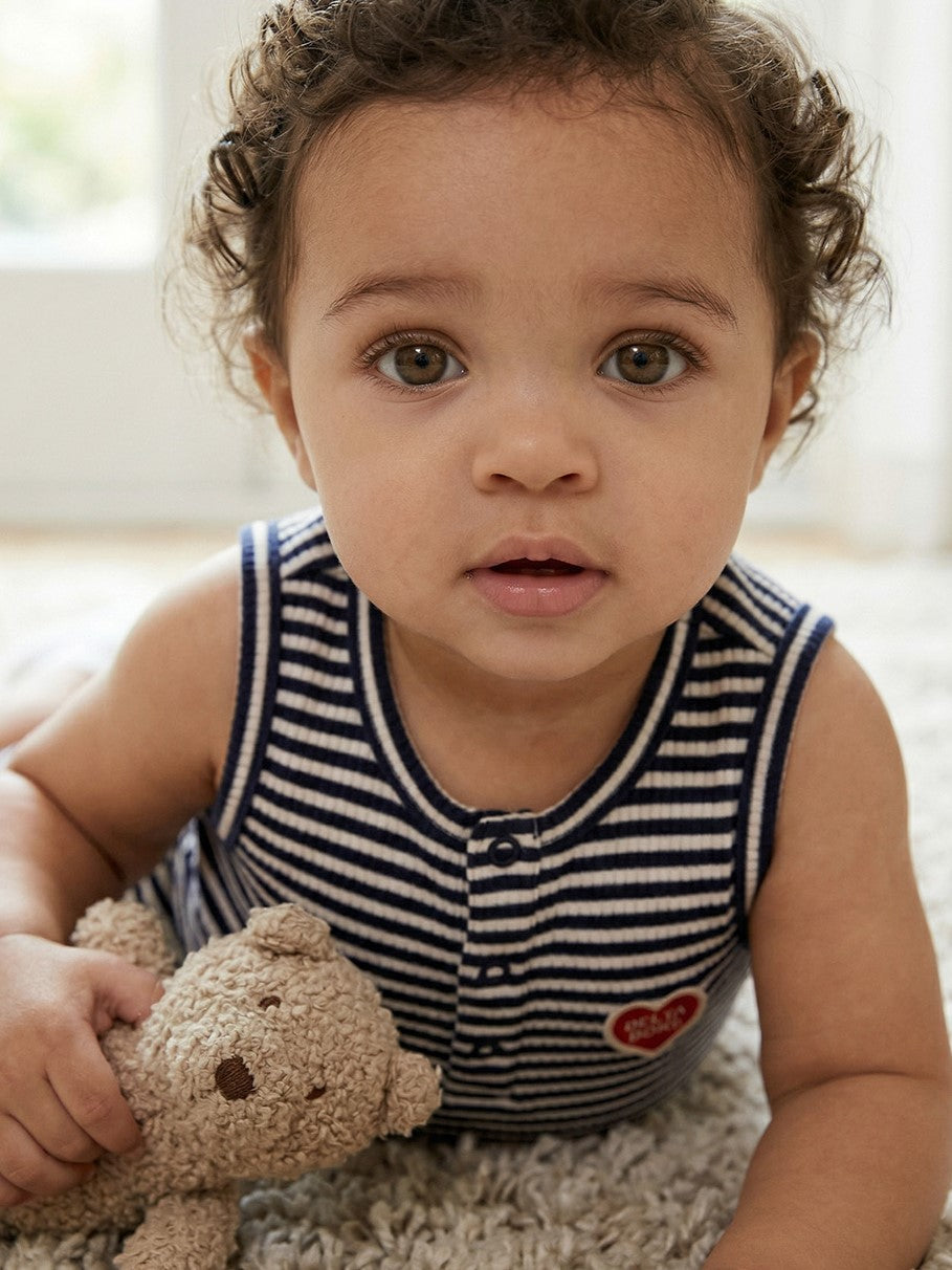 BABY Navy BB Heart Stripe Sleeveless Jumpsuit