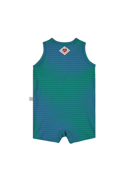 BABY Green BB Heart Stripe Sleeveless Jumpsuit