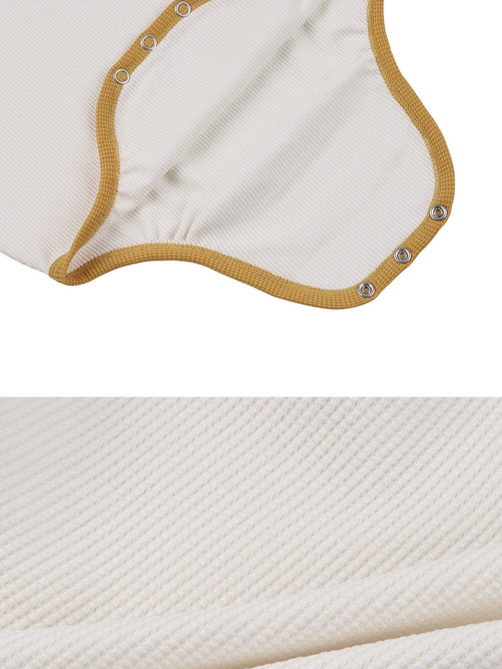 BABY Cream BB Heart Color Block Waffle Short Collar Bodysuit (Copy)