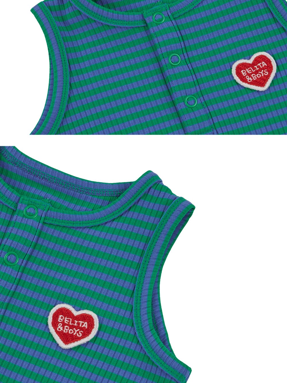 BABY Green BB Heart Stripe Sleeveless Jumpsuit