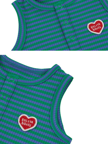 BABY Green BB Heart Stripe Sleeveless Jumpsuit