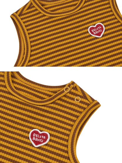 [BABY SET] Brown BB Heart Stripe Sleeveless Shorts