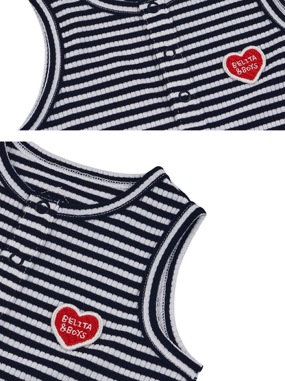 BABY Navy BB Heart Stripe Sleeveless Jumpsuit