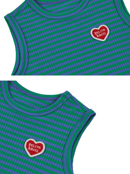 [BABY SET] Green BB Heart Stripe Sleeveless Shorts