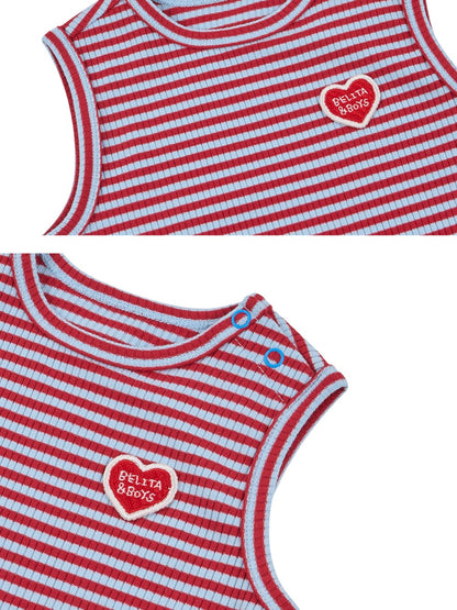 [BABY SET] Red BB Heart Stripe Sleeveless Shorts