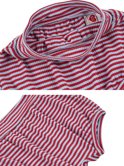 [BABY SET] Red BB Heart Stripe Sleeveless Shorts