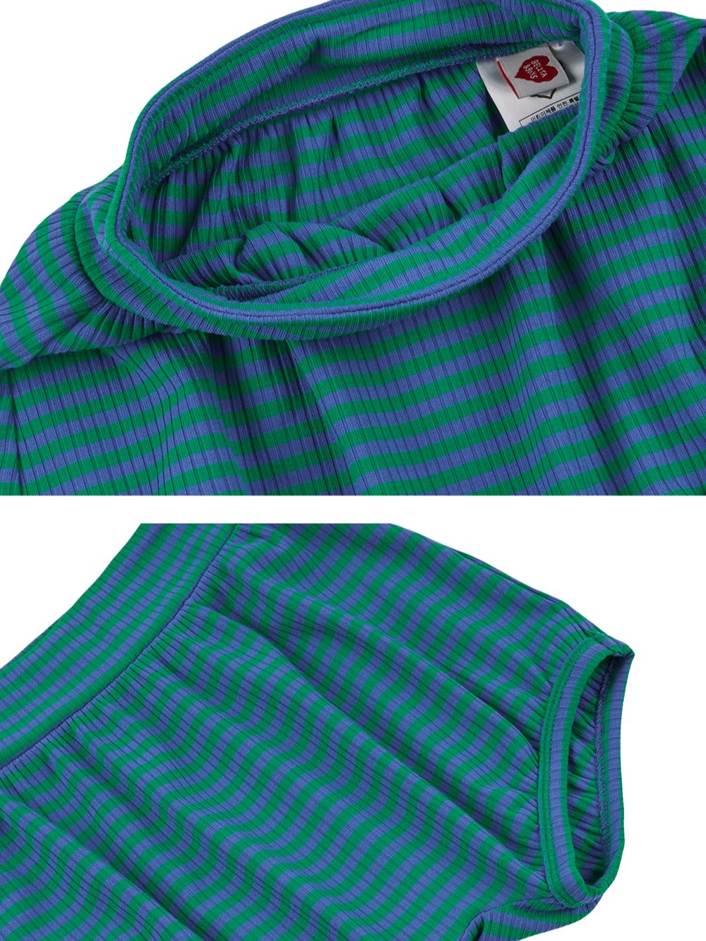 [BABY SET] Green BB Heart Stripe Sleeveless Shorts