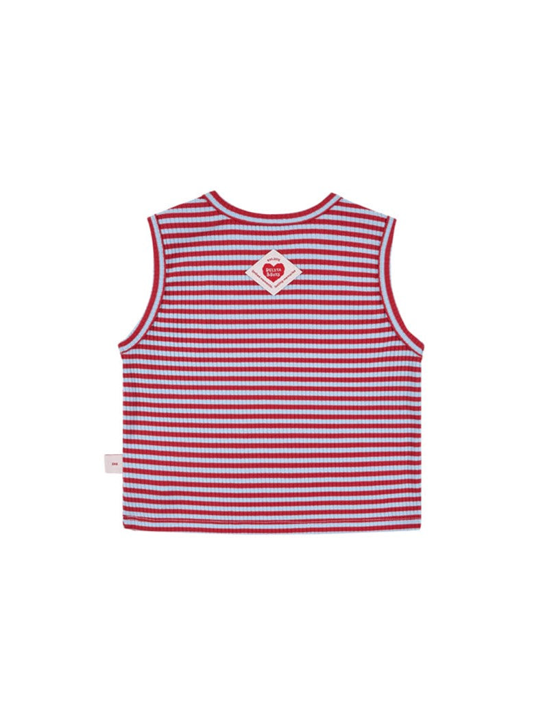 [BABY SET] Red BB Heart Stripe Sleeveless Shorts