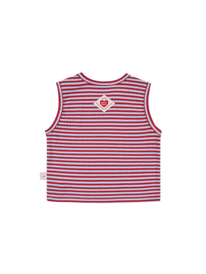 [BABY SET] Red BB Heart Stripe Sleeveless Shorts