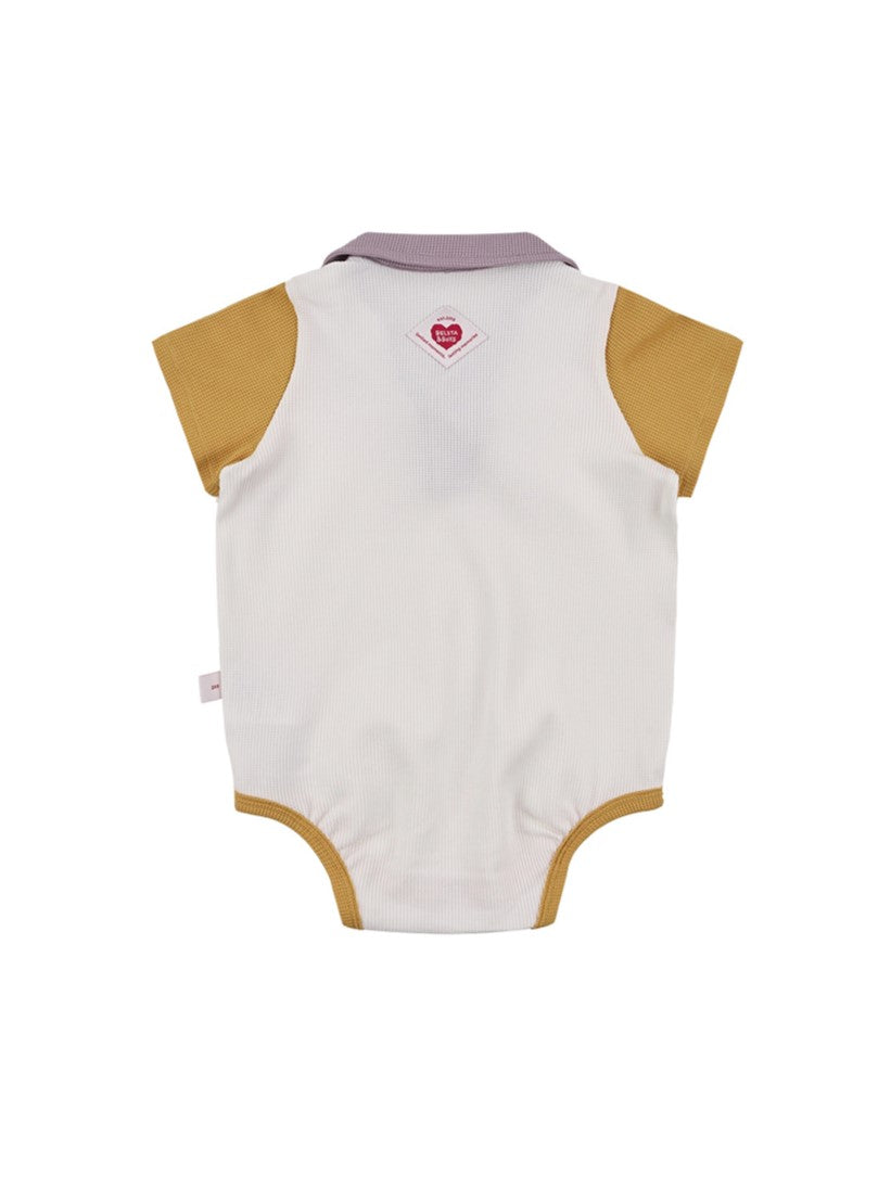 BABY Cream BB Heart Color Block Waffle Short Collar Bodysuit (Copy)