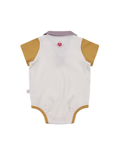 BABY Cream BB Heart Color Block Waffle Short Collar Bodysuit (Copy)