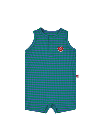 BABY Green BB Heart Stripe Sleeveless Jumpsuit
