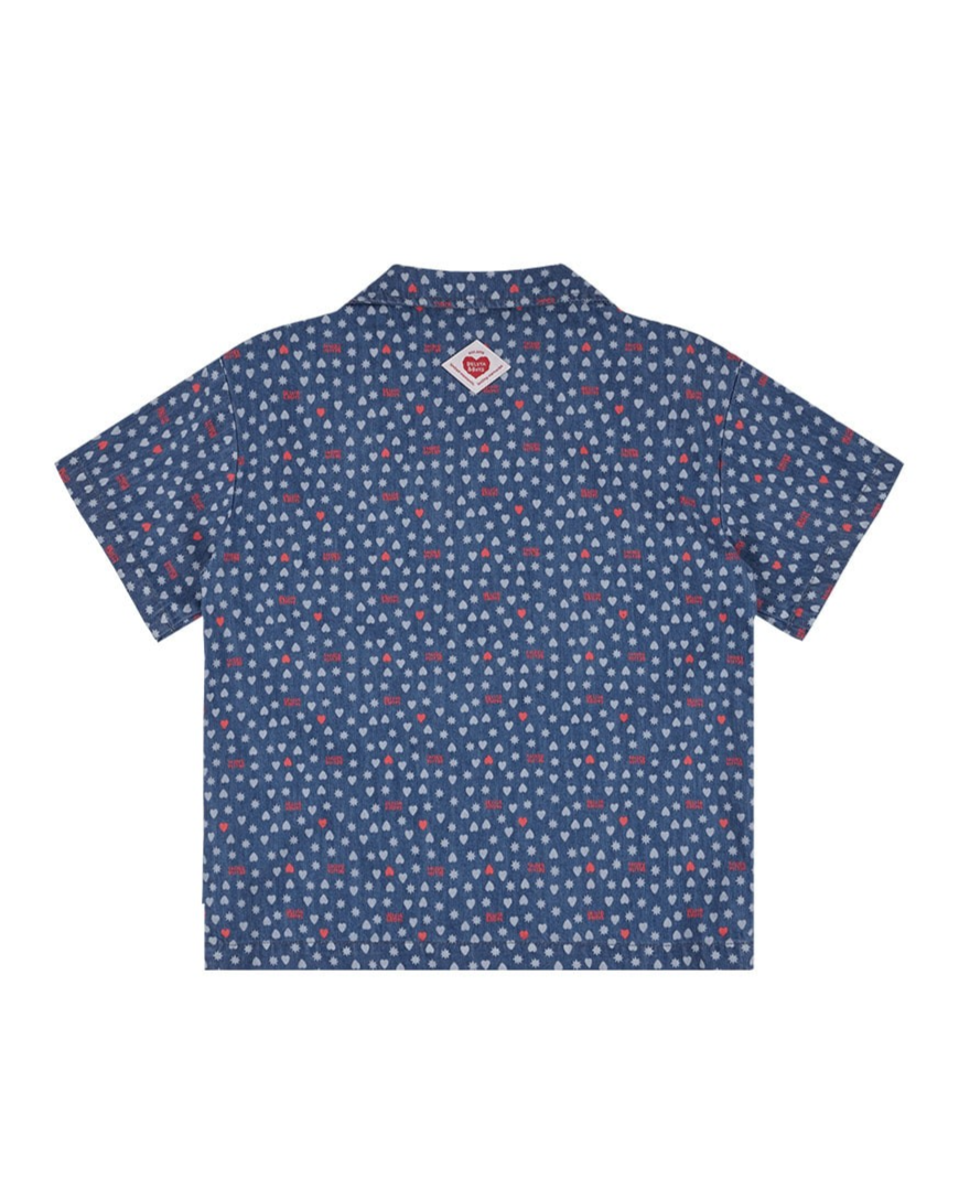 [SET] Blue BB Heart All-Over Denim Shirt & Shorts