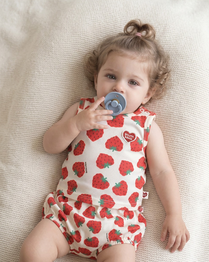 [BABY SET] Red Berry Pattern Mesh Sleeveless Shorts