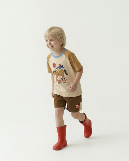 Brown BB Heart Edge Color Block Shorts