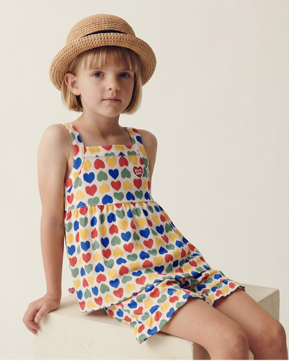 [GIRL SET] Cream Rainbow Heart Mesh Frill Sleeveless Shorts