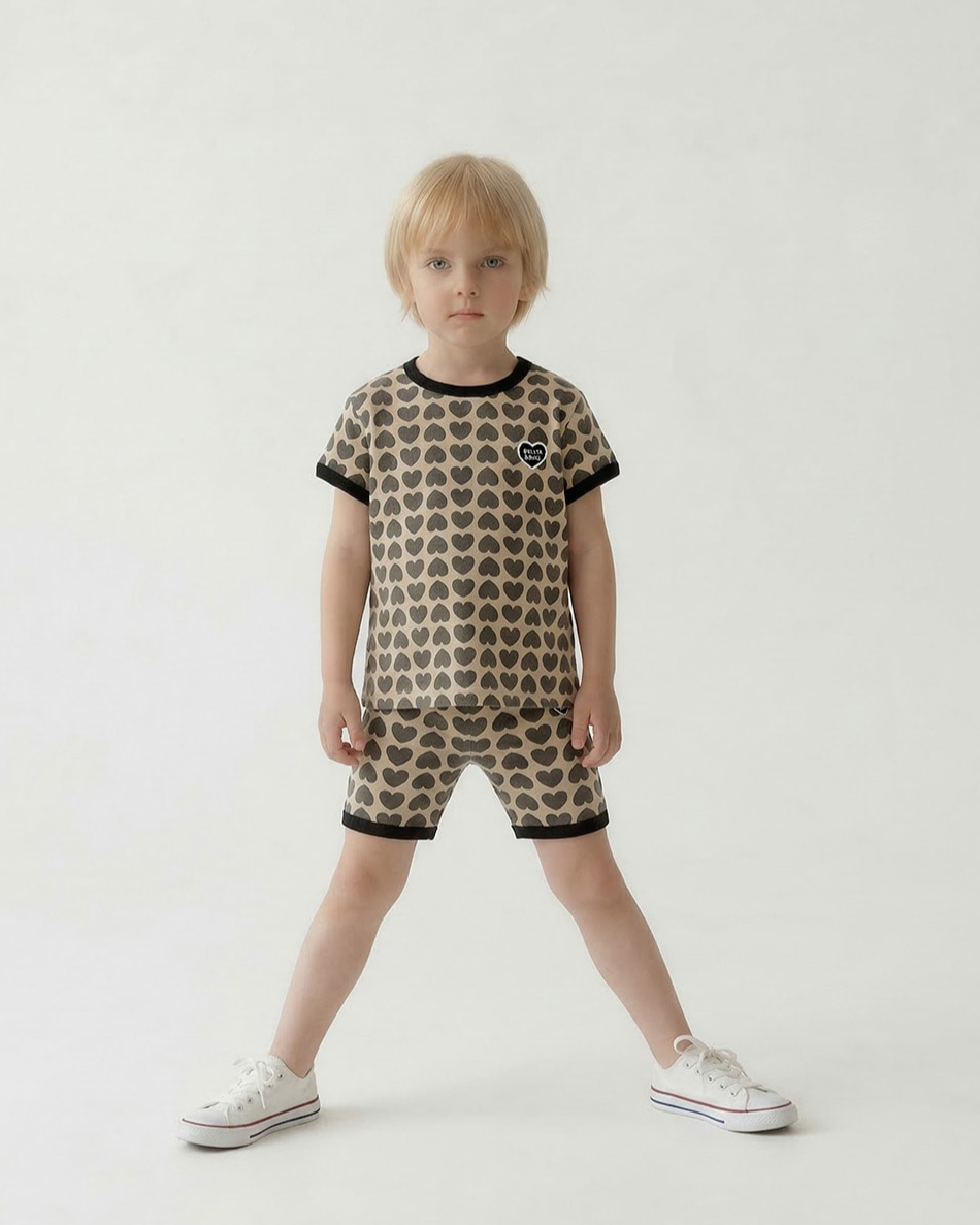 Charcoal BB Heart Pattern One Mile Short Sleeve