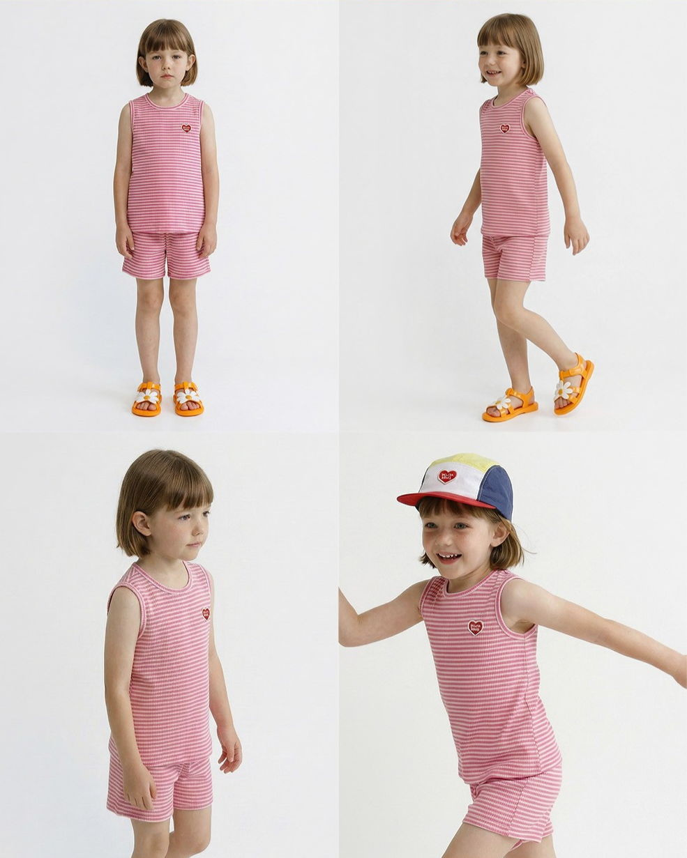 [SET] Pink BB Heart Stripe Sleeveless Shorts