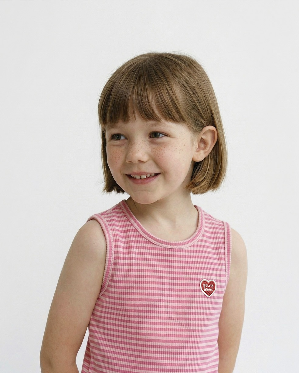 [SET] Pink BB Heart Stripe Sleeveless Shorts