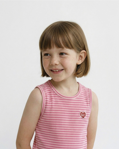 [SET] Pink BB Heart Stripe Sleeveless Shorts