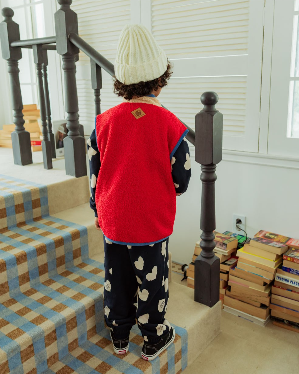 Red BB Heart Color Block Dumble Fleece Vest