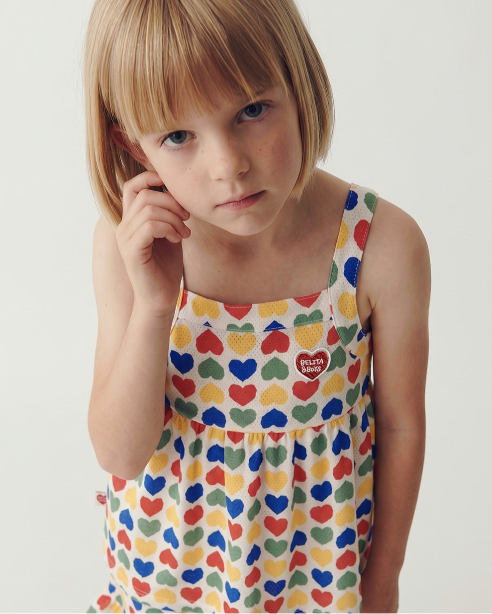 [GIRL SET] Cream Rainbow Heart Mesh Frill Sleeveless Shorts