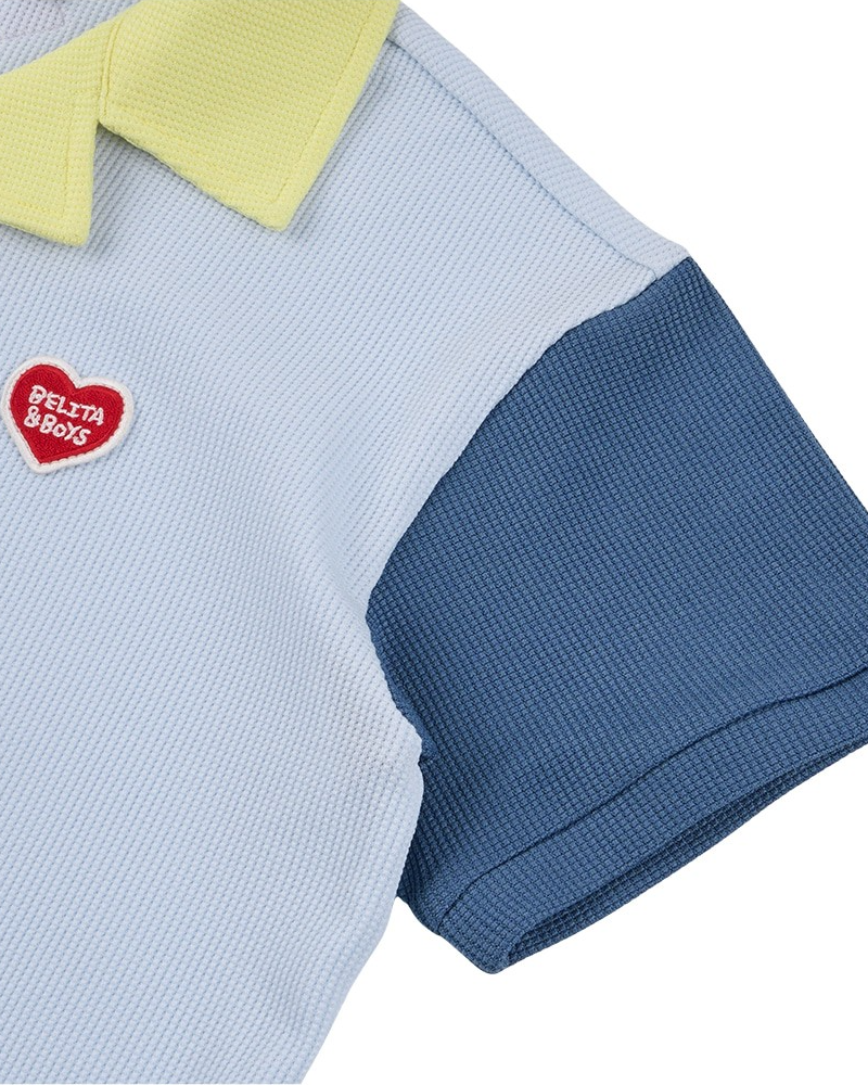 Light Blue BB Heart Color Block Waffle Collar Shirt