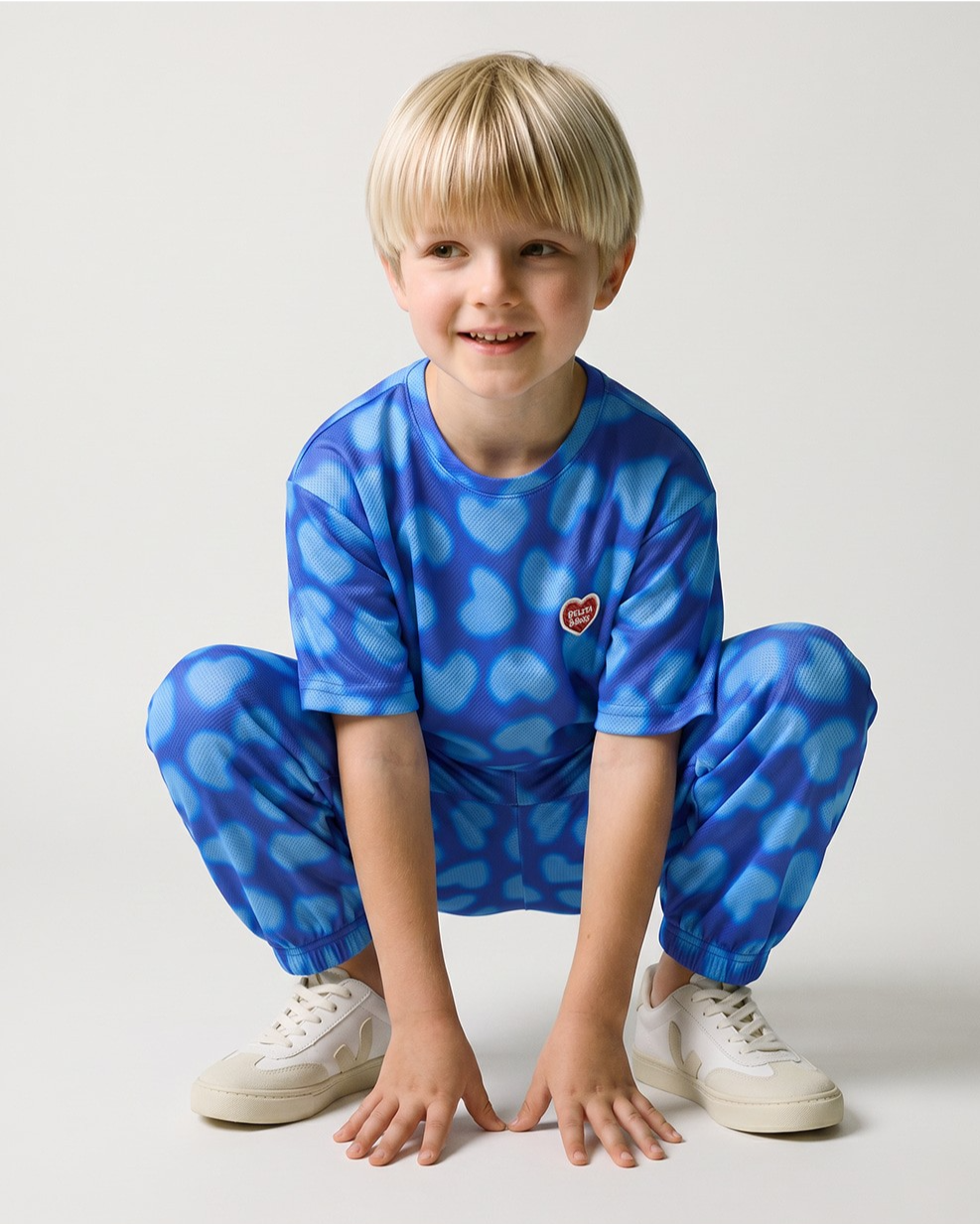 Blue Water Dye Heart Pattern Mesh Jogger