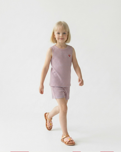 [SET] Violet BB Heart Stripe Sleeveless Shorts