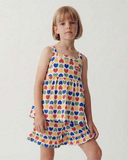 [GIRL SET] Cream Rainbow Heart Mesh Frill Sleeveless Shorts