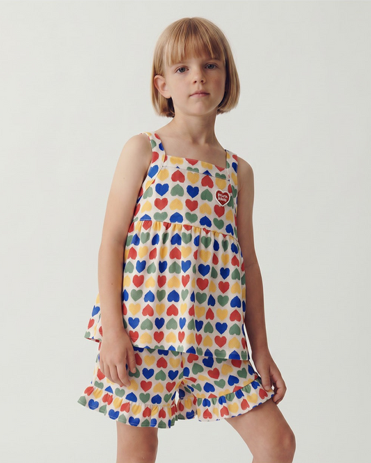 [GIRL SET] Cream Rainbow Heart Mesh Frill Sleeveless Shorts