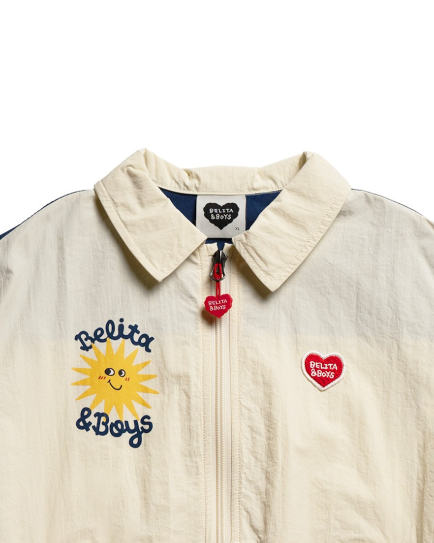 Cream Sun Color Block Collar Windbreaker