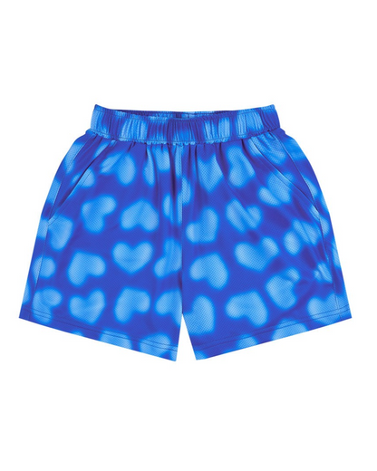 [SET] Blue Water Dye Heart Pattern Mesh Shorts