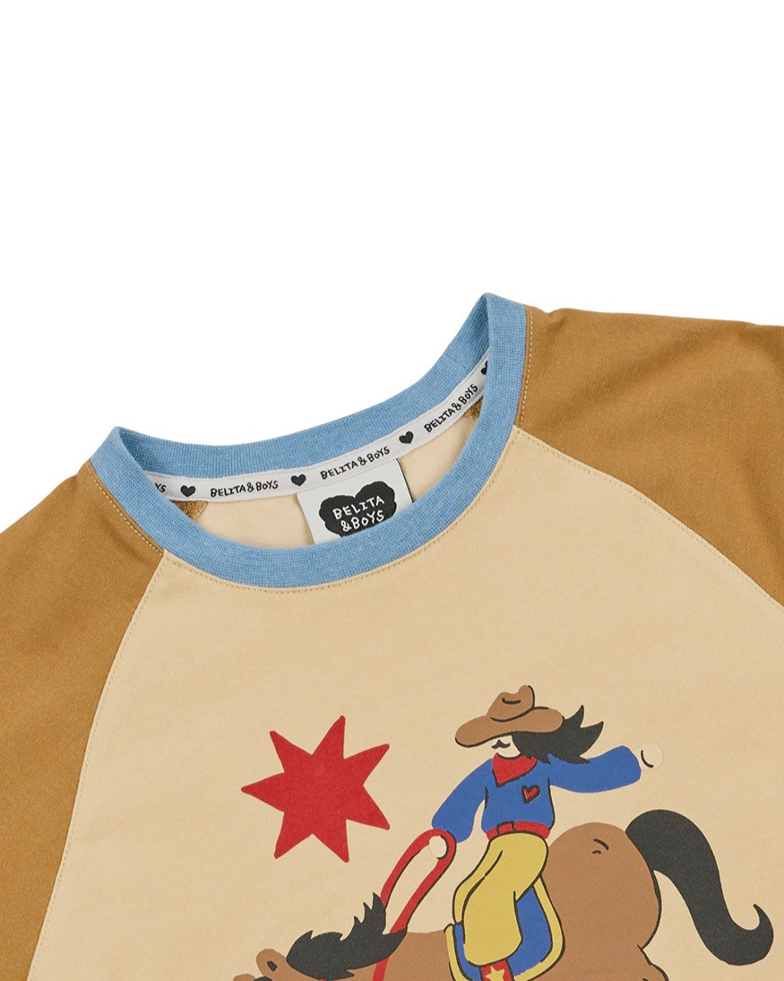 [SET] Beige Cowboy Color Block Shorts