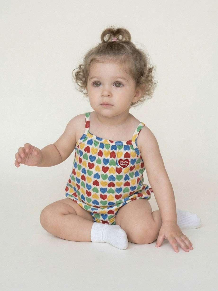 BABY Cream Rainbow Heart Polysucker Sleeveless Bodysuit