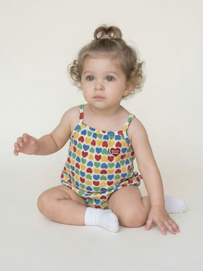 BABY Cream Rainbow Heart Polysucker Sleeveless Bodysuit