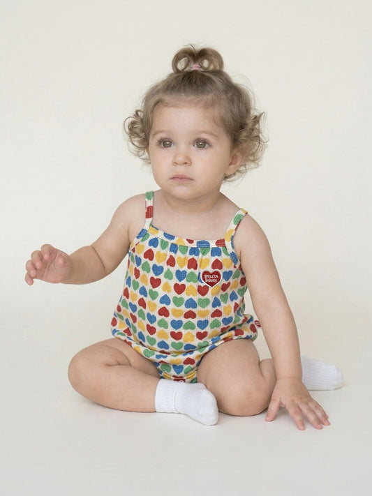 BABY Cream Rainbow Heart Polysucker Sleeveless Bodysuit