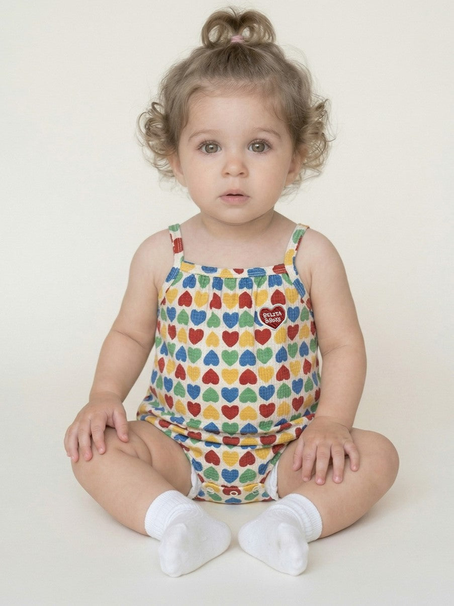 BABY Cream Rainbow Heart Polysucker Sleeveless Bodysuit
